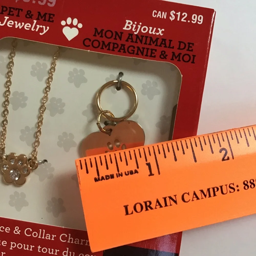 Pet & Me Gold Pawprint‎ Necklace & Collar Charm Set NWT